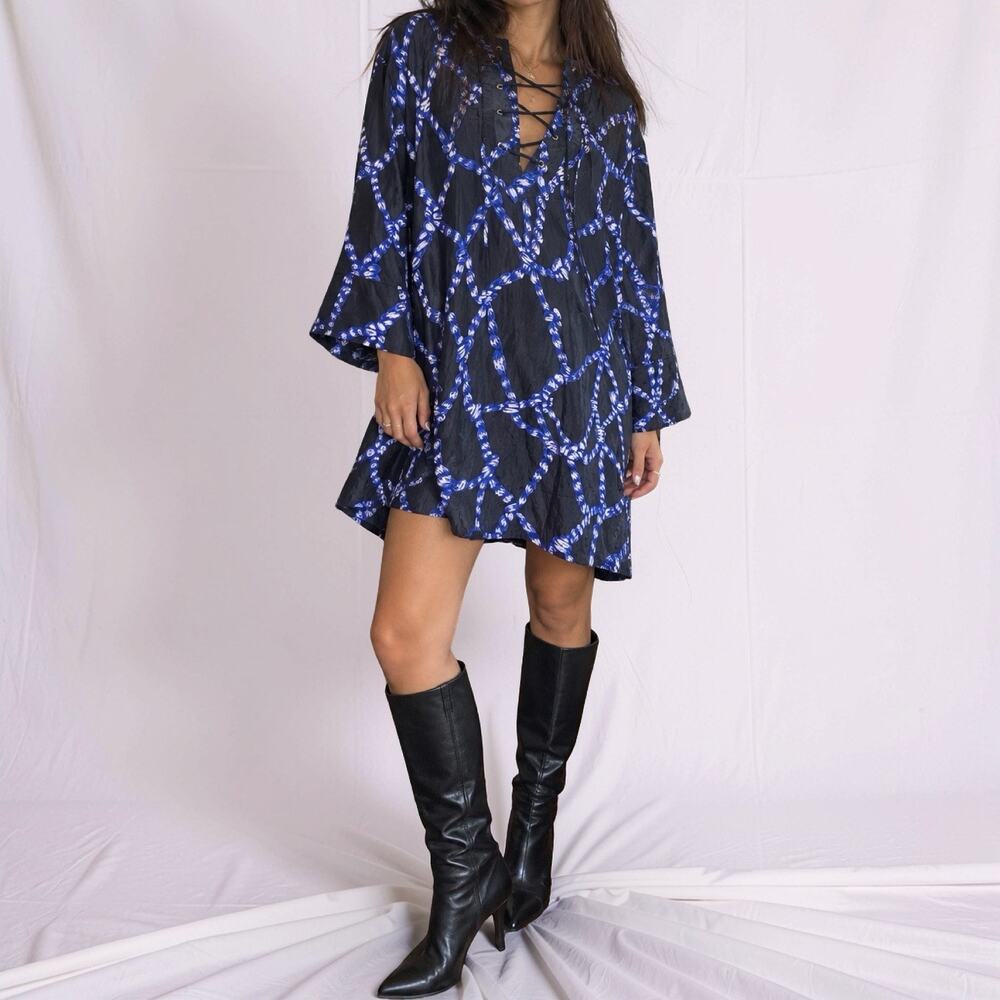 Baum und Pferdgarten Azana Blue Rope Print Lace Up Mini Dress Size 38